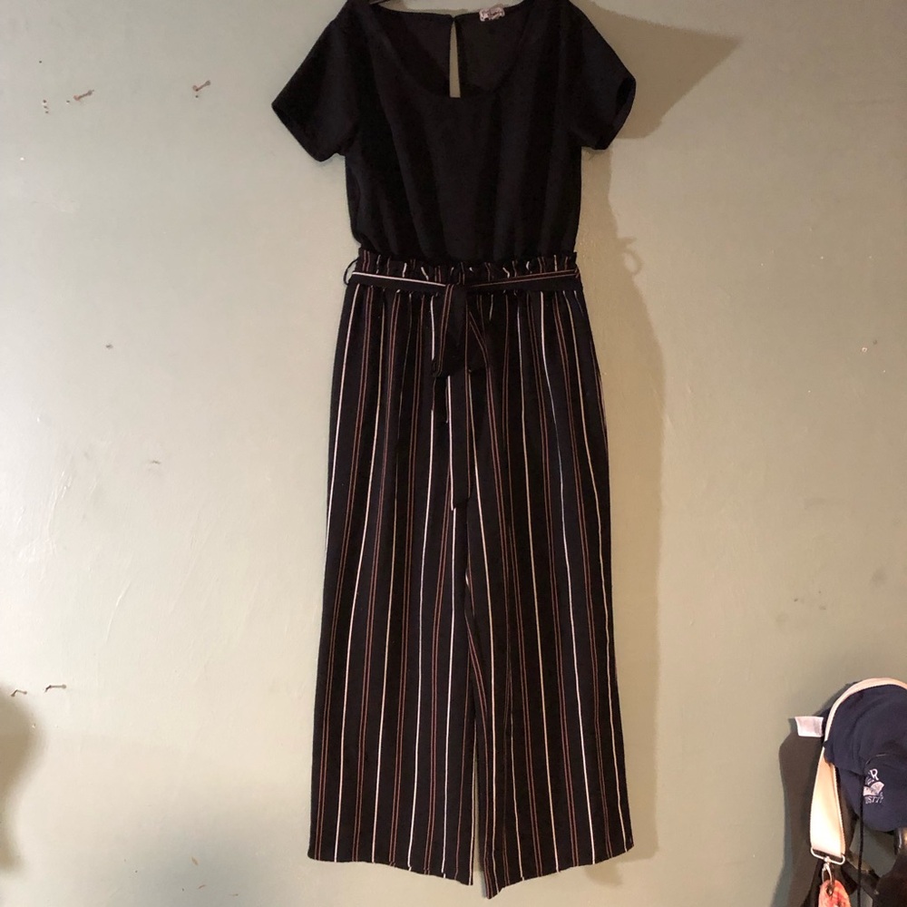 Black and White Striped Jumpsuit